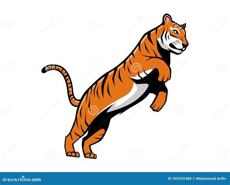 Tiger Jump Vector Cartoon Illustration Mascot Logo Concept Stock