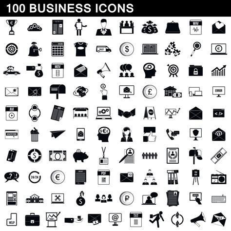 100 Business Icons Set Simple Style 8967259 Vector Art At Vecteezy