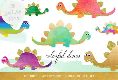 Rainbow Dinosaur Clipart Set 66320 Illustrations Design Bundles