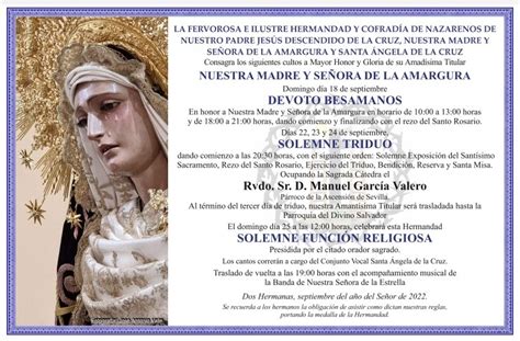 Hermandad De La Amargura Dos Hermanas Cultos En Honor A Nuestra Madre Y Señora De La Amargura