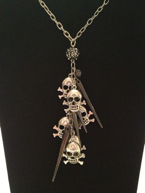 Long Skull Necklace Necklace Skull Necklace Pendant Necklace