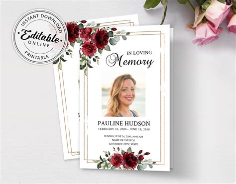 Gold Background With Red And Gold Roses Funeral Program Simona Zacko