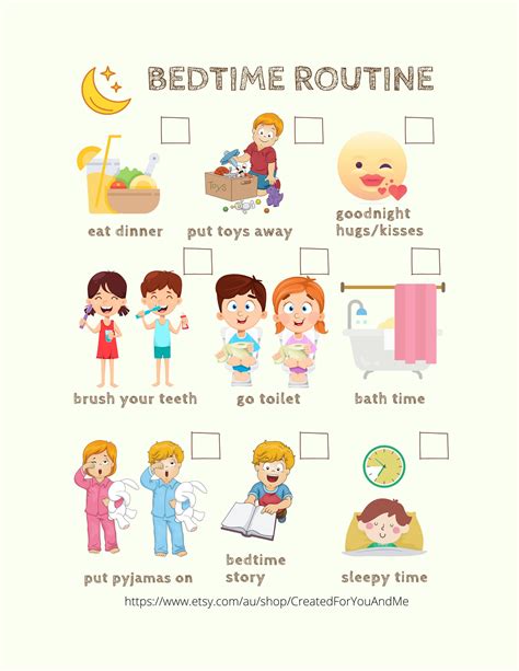 Bedtime Night Routine Printable Bedtime Routine Checklist Bedtime Routine Chart To Do List