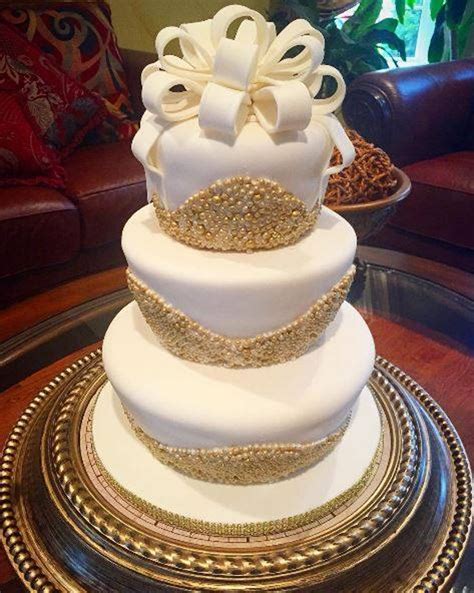Wedding cake toppers to match your personality nostalgic couples; White & Gold Pearls Wedding Cake - CakeCentral.com