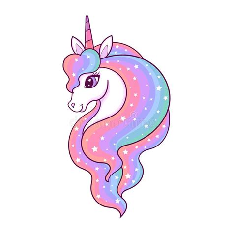 The Head Of A Beautiful Unicorn With A Long Rainbow Mane Vector Stock