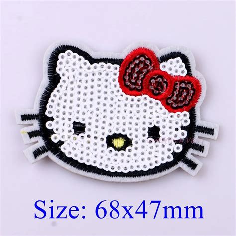 1pc Hello Cat Embroidered Iron On Patches Clothes Sequins Patch Clothing Diy Sew On Motif