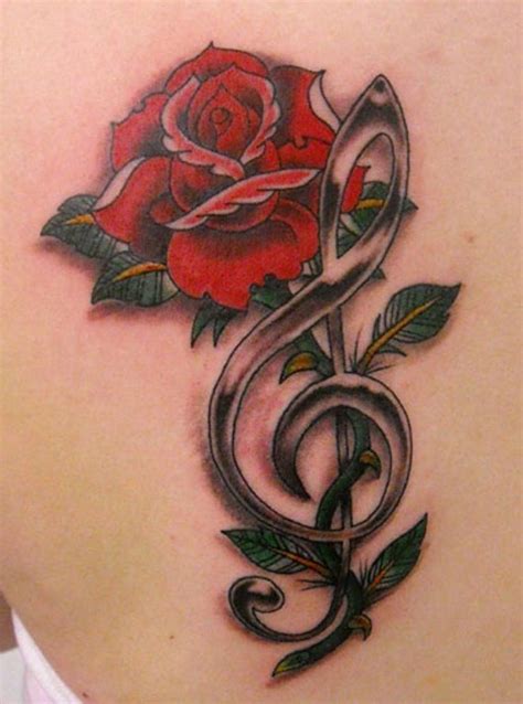 Wonderful musical note tattoo design with roses; Treble Clef Rose Tattoo | Tattoos | Pinterest | Treble ...