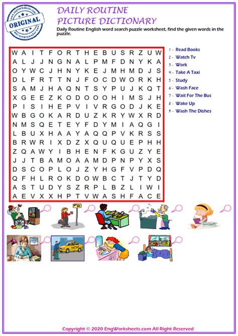 Daily Routines Esl Word Search Puzzle Worksheets For