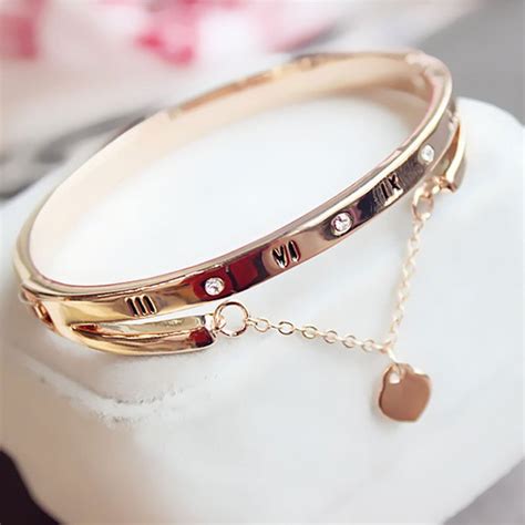 Luxury Rose Gold Stainless Steel Bracelets Bangles Female Heart Forever Love Charm Bracelet