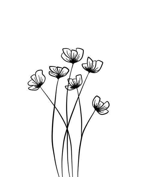 Long Stem Flowers Line Drawing Art Print By Peach On A Windowsill X