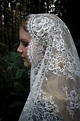 Evintage Veils~ Cream White Spanish Lace Floral Lace Mantilla Chapel ...