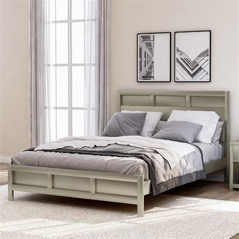 Queen Size Wood Platform Bed Frame With Headboard No Box Spring Needed