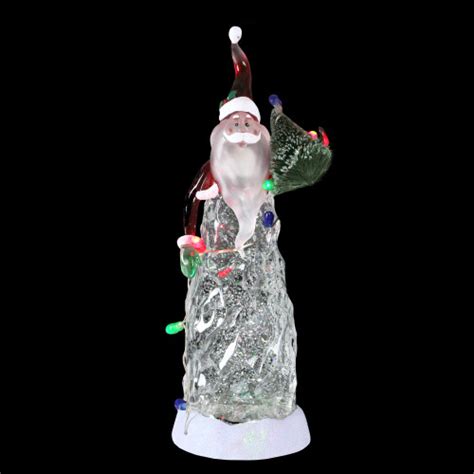 Swirling Led Lighted Santa With Tree And Lights Christmas Glittering Snow