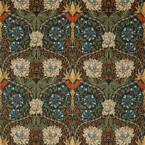 Honeysuckle And Tulip Velvet Forest Chestnut Fabric Morris And Co By Sanderson Design