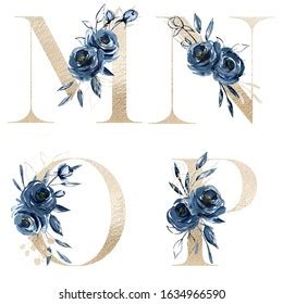 Alphabet Gold Letters Watercolor Flowers Leaf Stock Illustration