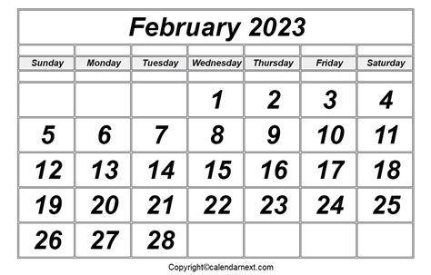 February 2023 Calendar Printable Calendar Next