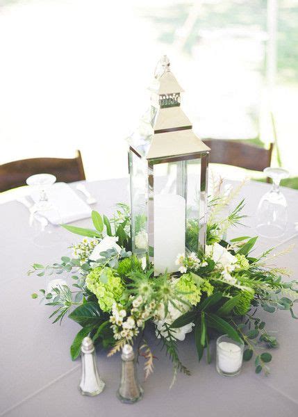 Centerpiece For Classic Wedding Silver Lanterns With Greenery Wreath