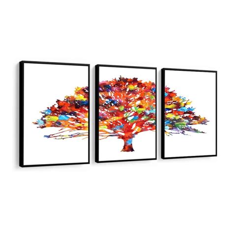 Trio Quadros Decorativos Árvore Da Vida Colorida Elo7