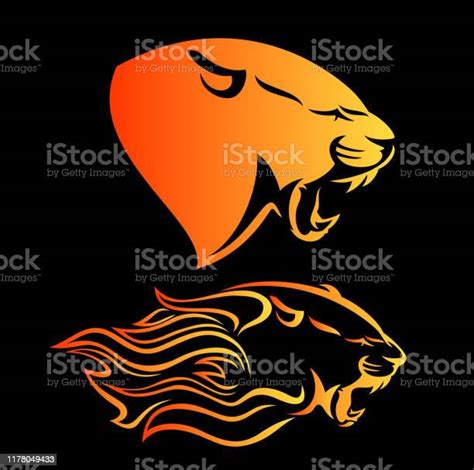 Roaring Panther Side View Head Among Fire Flames Vector Design Stock