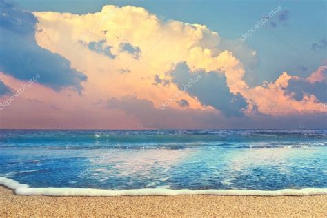 Beach And Sea At Dramatic Sunset With Clouds Beautiful Nature L Stock