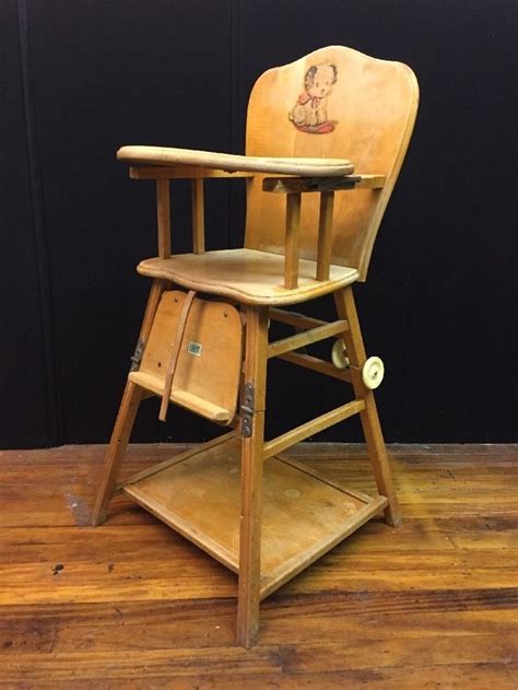 < image 1 of 2 >. Antique Solid Wood CONVERTIBLE High/Low High-chair w ...