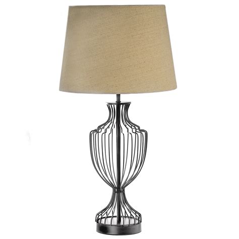 Black Cage Metal Table Lamp With Drum Shade