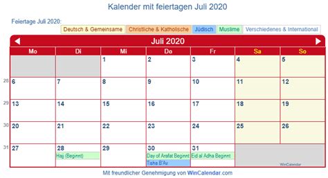 Deutschland Kalender Zum Drucken Juli 2020