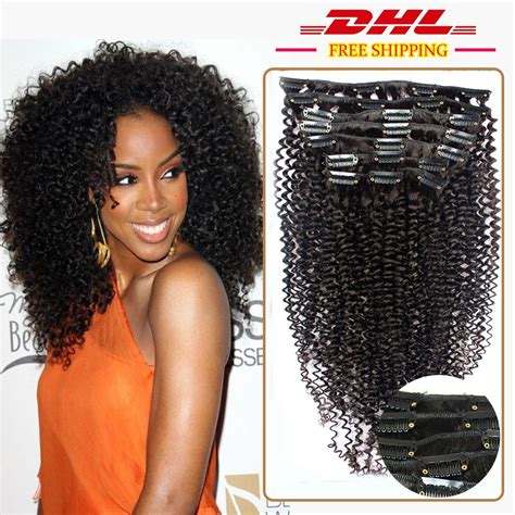 African American Clip In Human Hair Extensions Virgin Brazilian Hair Afro Kinky Curly Human Hair