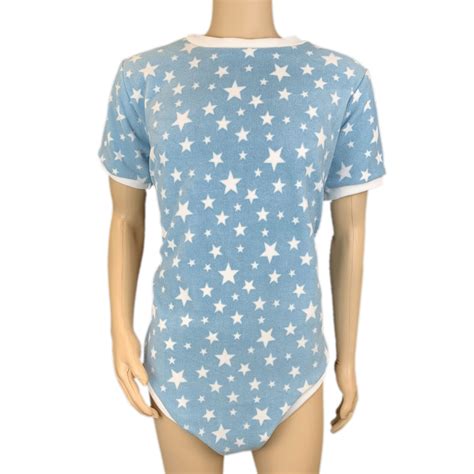 Cuddlz Baby Blue Star Pattern Fleece Short Zipped Onesie For Adults