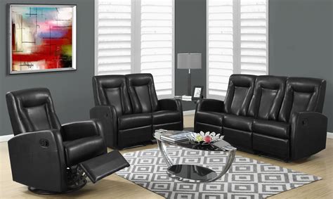82bk 3 Black Bonded Leather Reclining Living Room Set From Monarch
