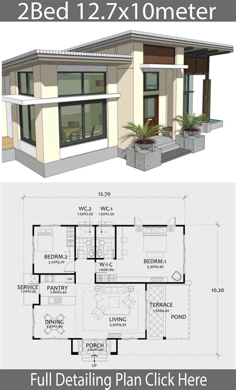 Low Budget Modern 2 Bedroom House Design Floor Plan