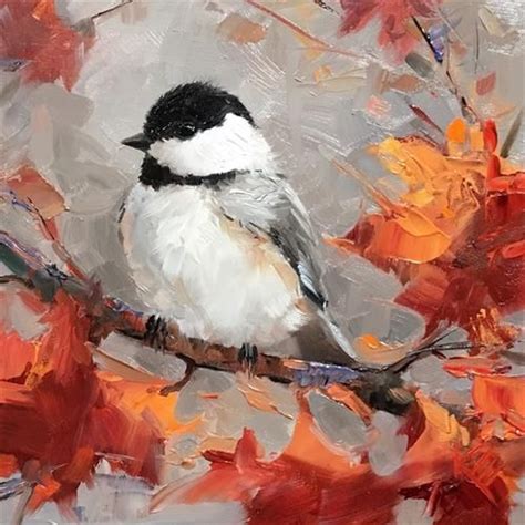 Daily Paintworks Autumn Chickadee Original Fine Art For Sale