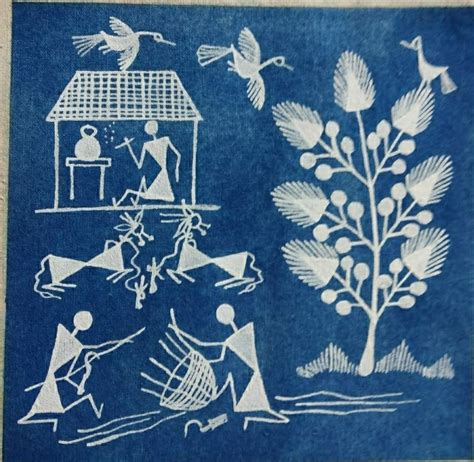 Village Activities Warli Painting 15 X 10 International Indian