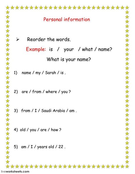 Personal Information Interactive And Downloadable Worksheet You Can Do