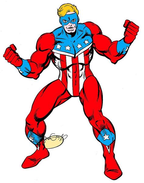 A Drawing Of A Man In An American Flag Suit With His Arms Out And Legs