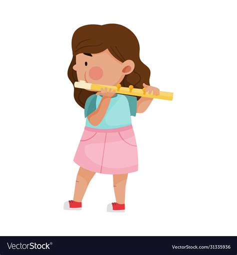 Cute Girl Standing And Playing Flute Royalty Free Vector