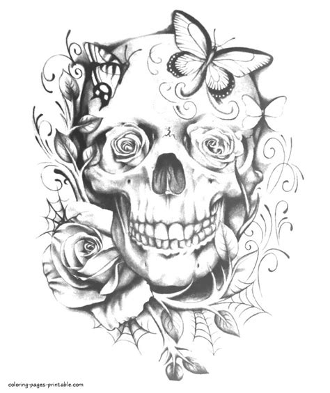 Skull With Roses Coloring Pages
