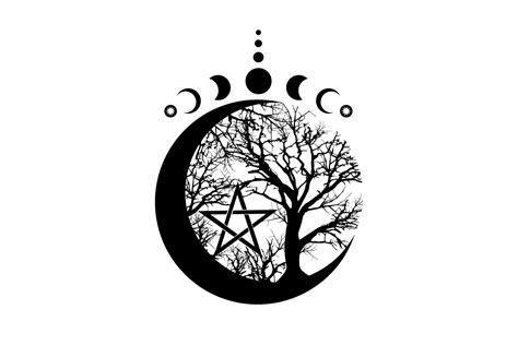 Mystical Moon Phases Tree Of Life And Wicca Pentacle Sacred Geometry