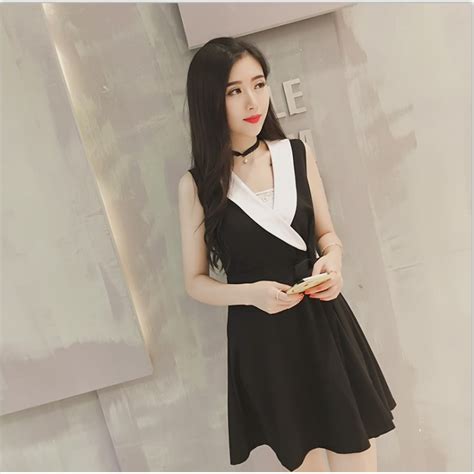Te8896ygfs Korean Fashion Sleeveless Color Matching V Neck Slim Waist