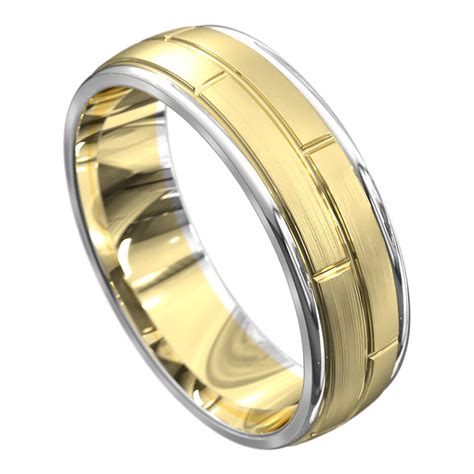brushed white and yellow gold mens ring