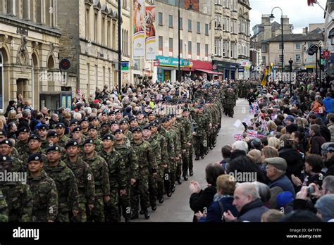 Soldiers From 9 Regiment The Royal Logistic Corps Parade Through Chippenham After Members Of