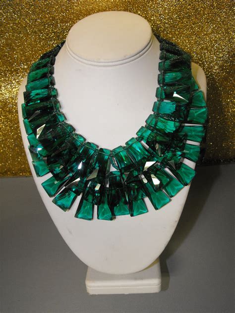 Emerald Green Faceted Crystal Layered Necklace Clives Unique Jewelry