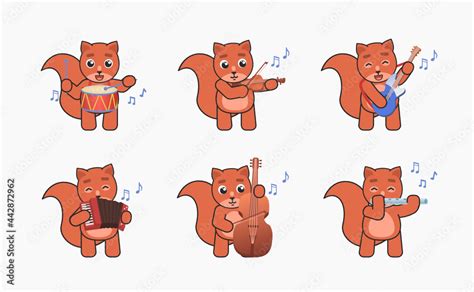 Set Of Squirrel Mascots Playing On Musical Instruments Cute Gopher