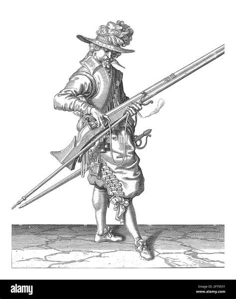 A Soldier Full Length To The Right Holding A Musket A Particular Type Of Firearm With His
