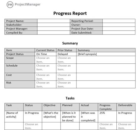 Project Progress Report Template Word