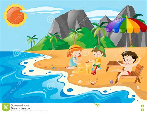 Children Having Fun On The Beach Stock Vector Illustration Of Clipart