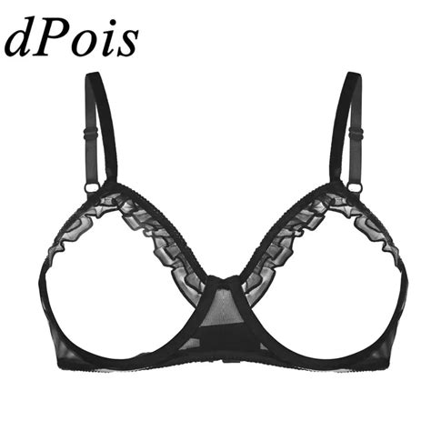 Womens See Through Sheer Mesh Open Cups Bra Sexy Lingerie Braltte