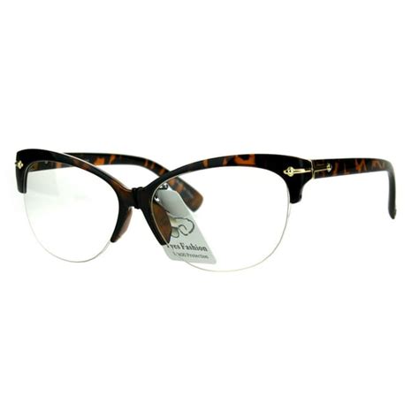 Fashion Half Rim Womens Cat Eye Clear Lens Horned Glasses Tortoise Gold