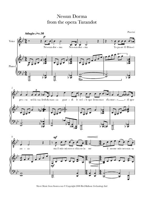 During her confinement, her captor seems to be sleepless and she often hears the theme song nessun dorma from puccini's masterpiece turnadot. Puccini - Nessun Dorma from Turandot Sheet music for Voice ...