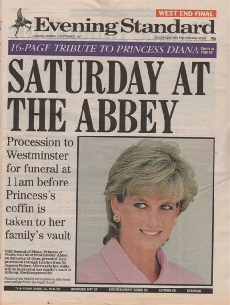 Princess Diana Vintage British Tabloid Newspaper Funeral Of Princess
